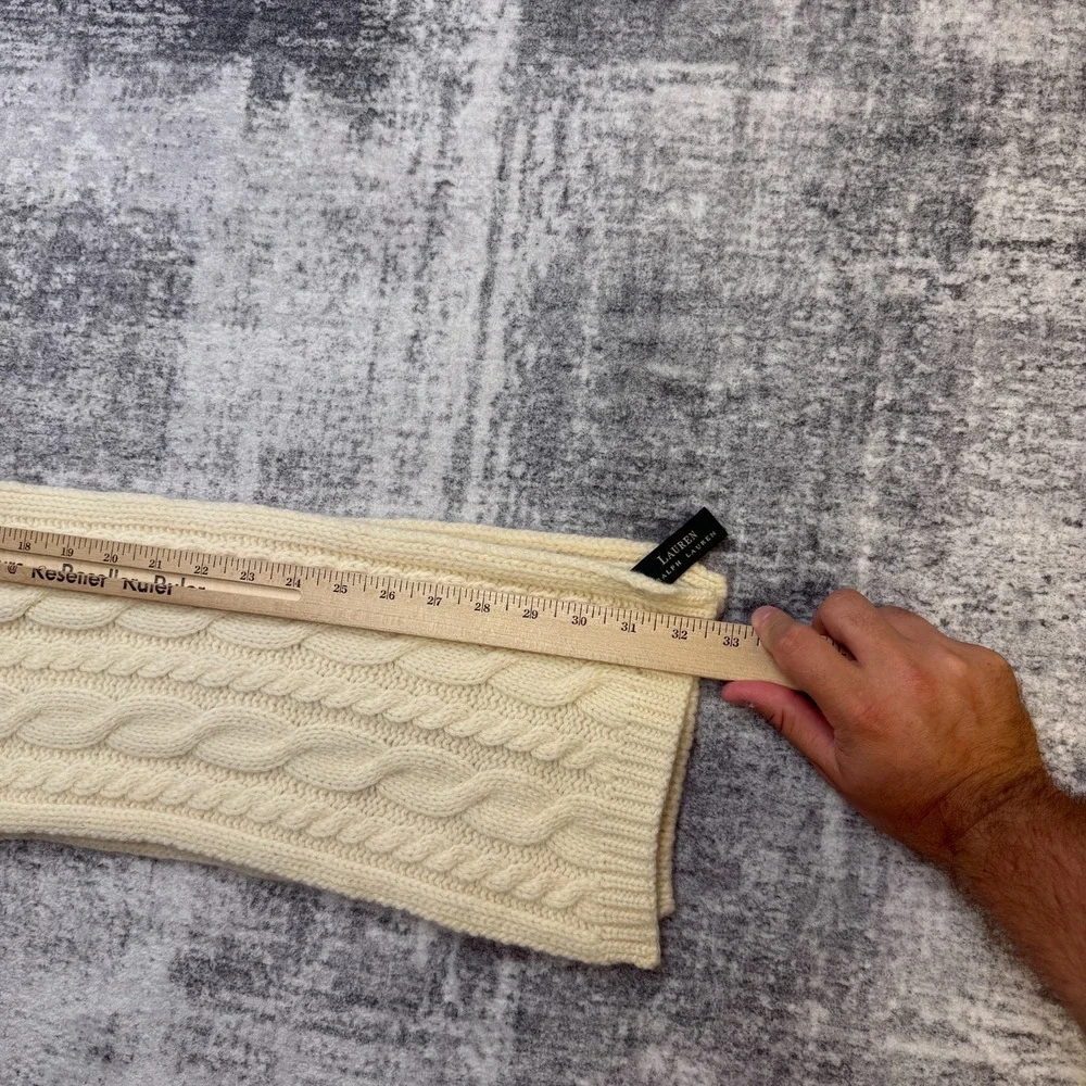 VTG Ralph Lauren Cable Knit Scarf Cream Fisherman Wool Angora Old Money Layer